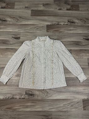 Boden Isla Frill Detail Blouse in Metallic Spot 100% Cotton Size US 10